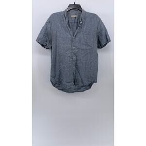 EVERLANE Men's Blue-White Micro Striped Linen Button-Up Short Sleeve Shirt SZ M